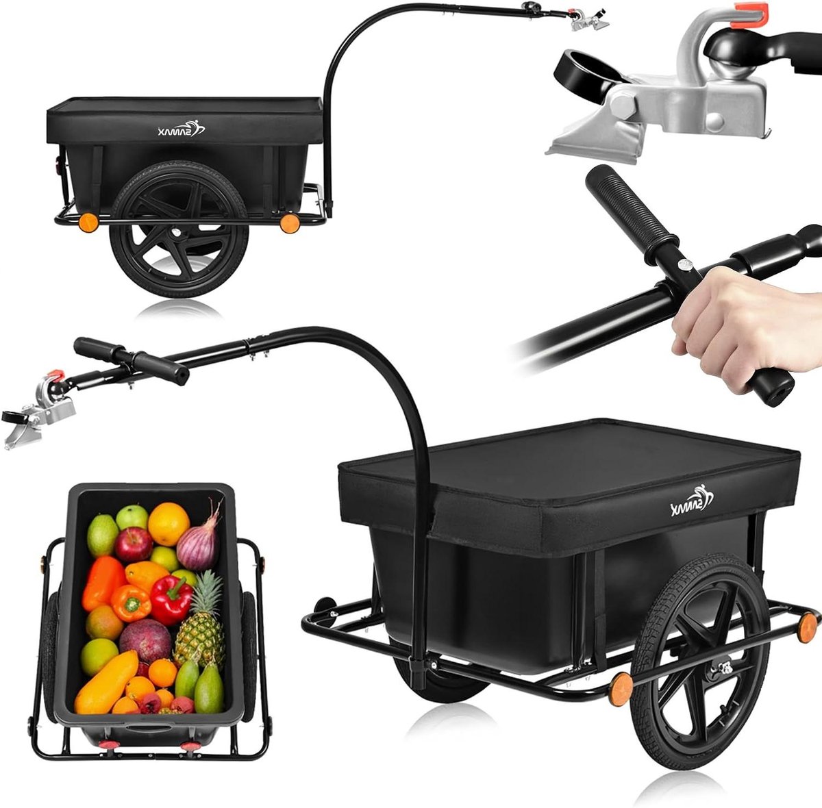 Fietskar Transport - Bagagewagen Aanhanger - Grote Lasten Vervoeren - Waterdichte Beschermhoes - 90L / 80kg - Zwart