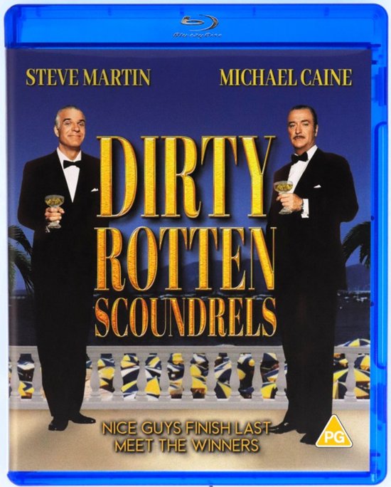 Blu-ray hoes met Steve Martin en Michael Caine in smoking, met de titel Dirty Rotten Scoundrels.