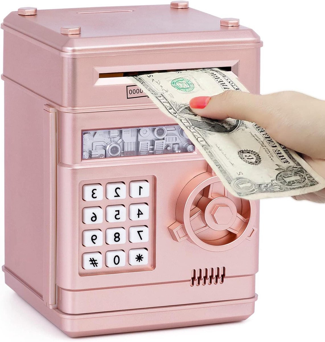 Spaarpot met slot - Geldkluis speelgoed - Geld leren sparen - Automatisch papiergeldrol - 14 x 15 x 21 cm