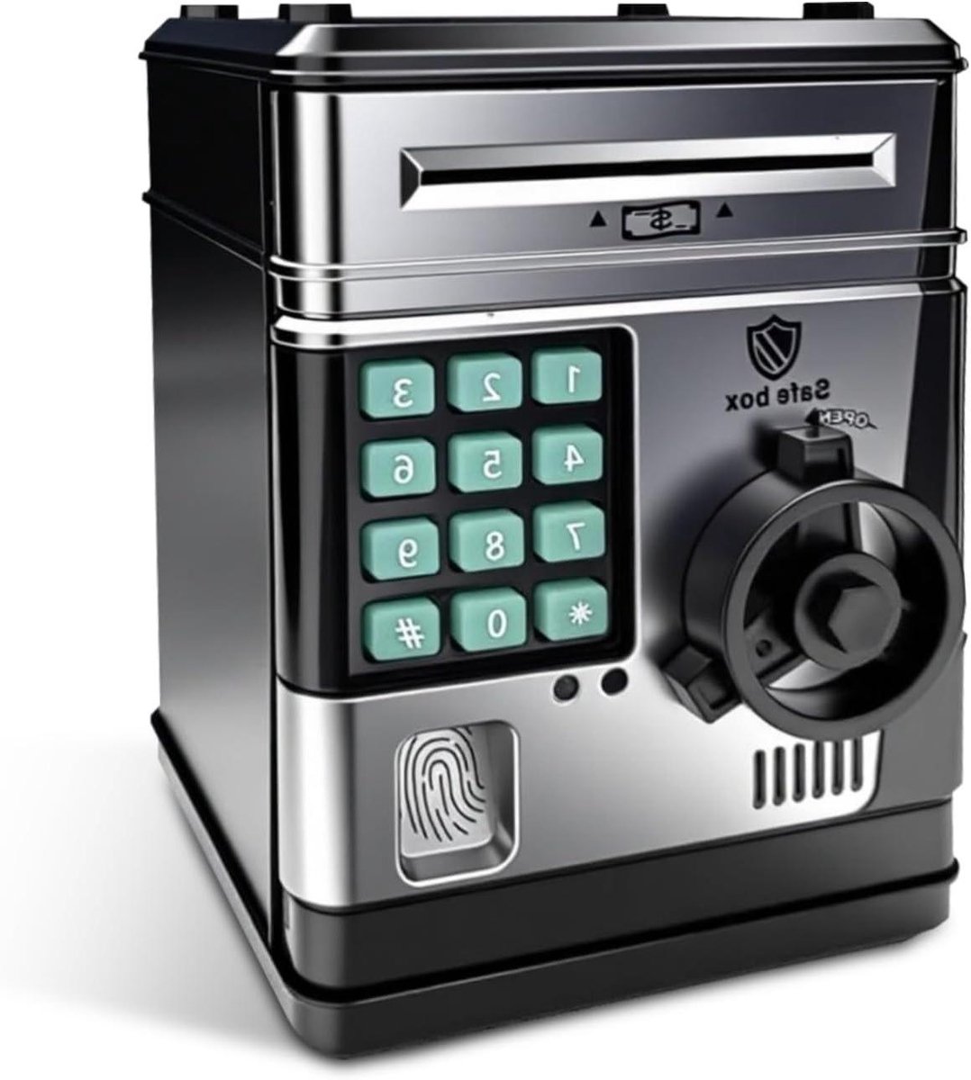 Elektronische Spaarpot - Cijferbank Geldautomaat - Leren Sparen - Automatische Rolfunctie - 19 cm Hoog - Zwart