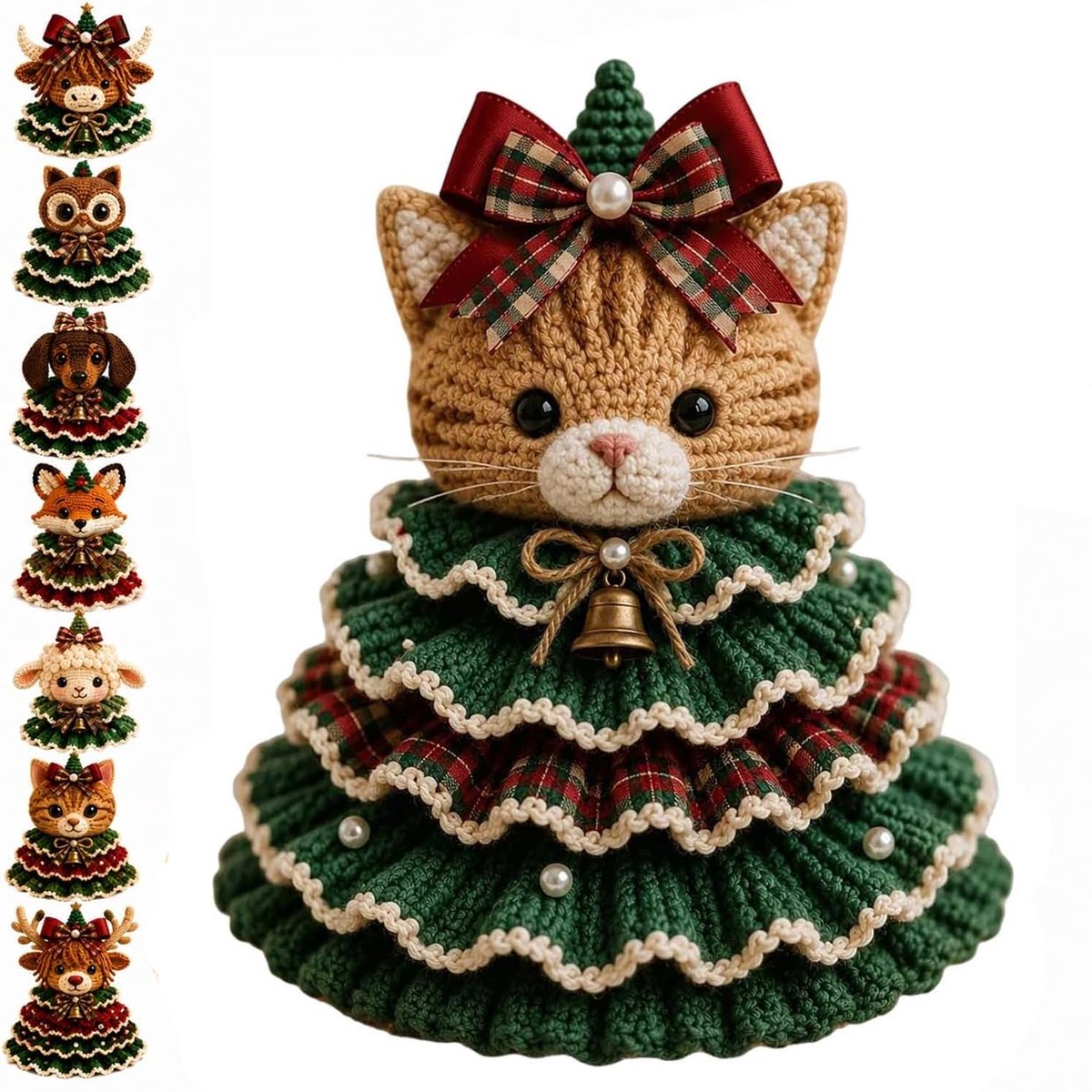 KZQ Haak Set Voor Kat Kerstboom - DIY Knutselset - Beginners - Met Kraaltjes Bellen & Lint - Handgemaakte Kerstdecoratie