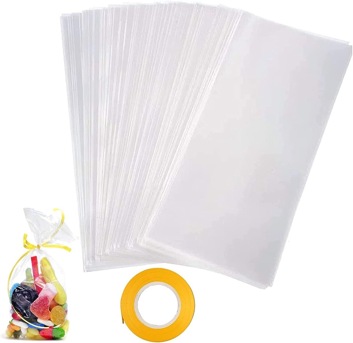Transparante Snoepzakjes - Doorzichtig - 6 x 19 cm - Cellofaan met 100 Twist Ties - Voor Verpakking van Snoep en Cadeaus