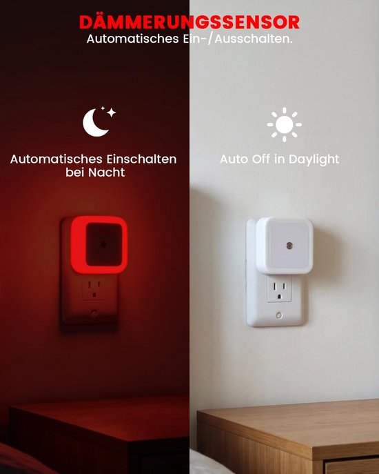 Nachtlampjes Set - Slaaplampjes Stekker - Veilig Oriënteren - Automatische Sensor - 2 Stuks - Rood — afbeelding 5