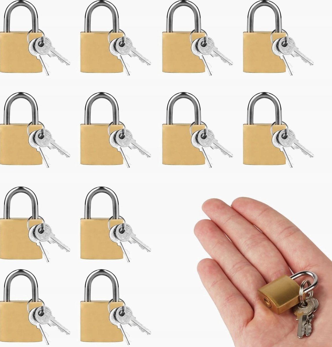Set bestaat uit 12 Mini Kettingsloten 20mm - Metalen Reiskoffersloten