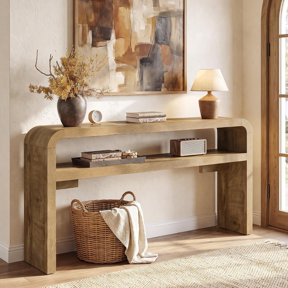 Tribesigns Consoletafel - 2-laags Sidetable met plank - Hout - Bruin - 160 x 30 x 85 cm - Console Tafel voor Hal, Woonkamer, Entree