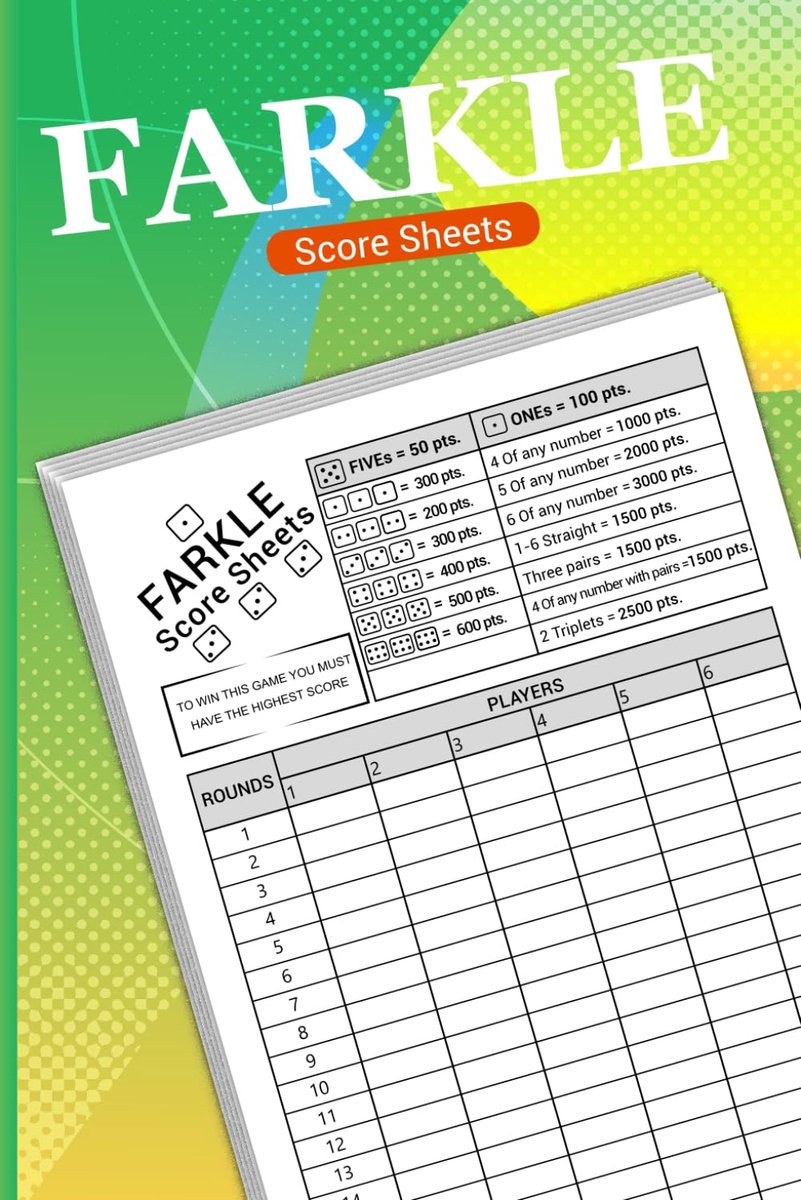 Farkle score sheets: Large print scorekeeping pads for farkle dice game (108 Pages, 6x9 Inches) - ShopVlot