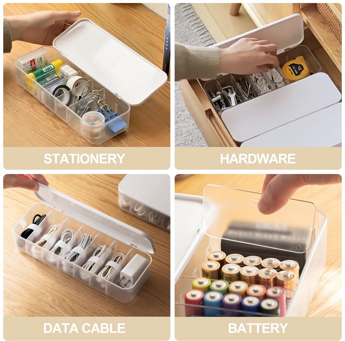 FRETONBA Kabelopbergdoos, Transparante Kabelorganizerbox met 7 Vakken en 14 Kabelbinders voor Opbergoplossingen op het - ShopVlot