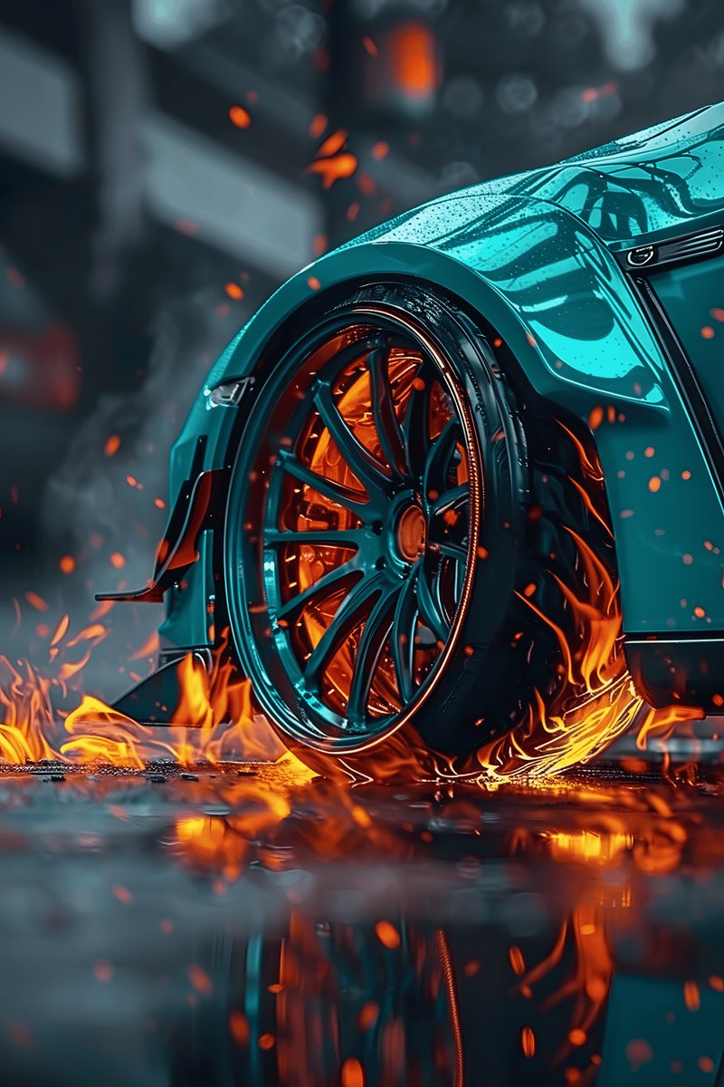 Velg Poster - Vlammen - Auto - Brandend - Kunst - Snelheid - posters - formaat 30x40cm - Wanddecoratie - XS2782MT