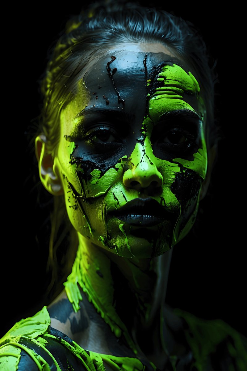 Groen Abstract Poster - Zwart Neon Vrouw - Fantasy Art - Neon - posters - formaat 70x100cm - Wanddecoratie - L1698MT
