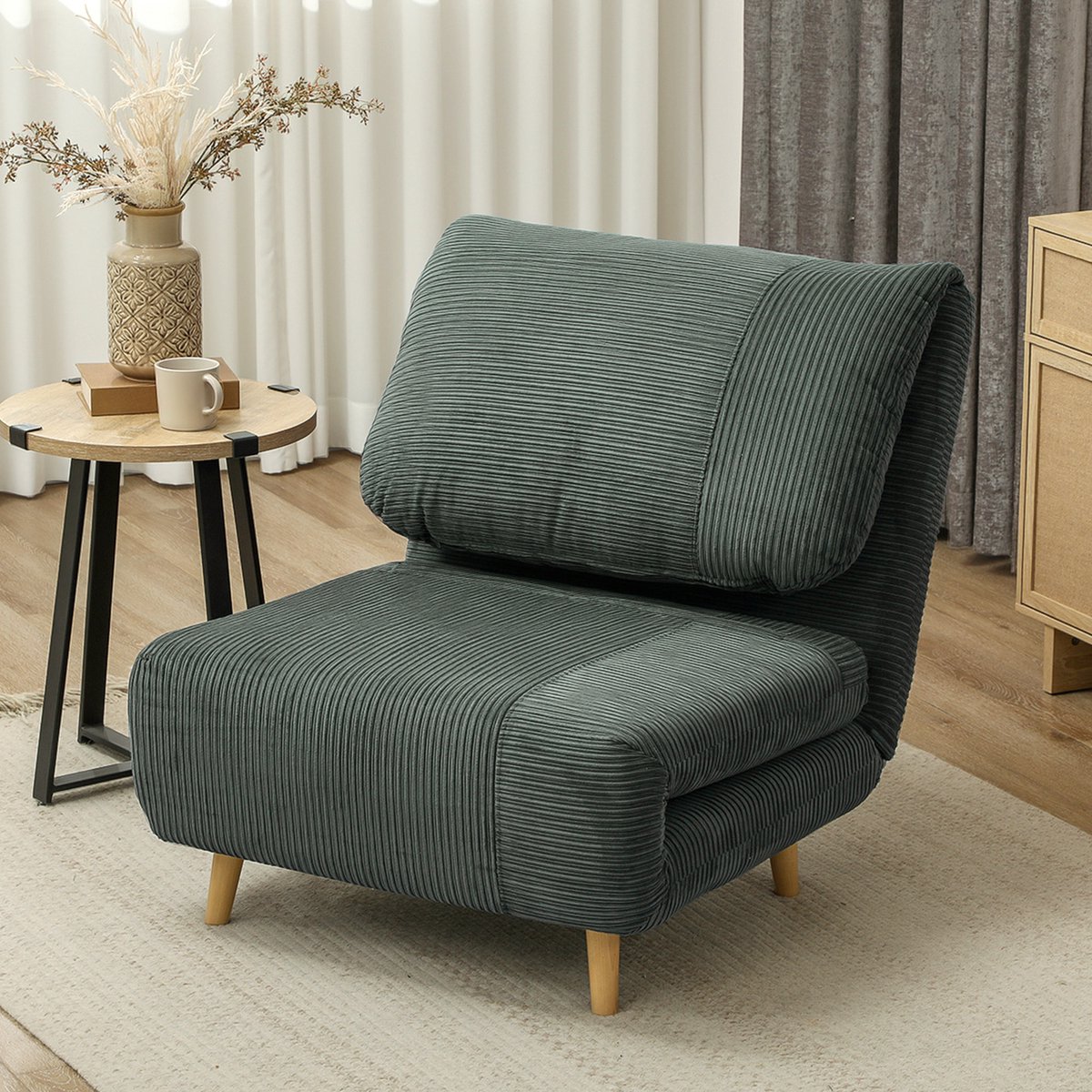MODFU-Fauteuil-2-In-1-Slaapstoel-Verstelbare-Rugleuning-Groen-82 X 89 X 83 Cm