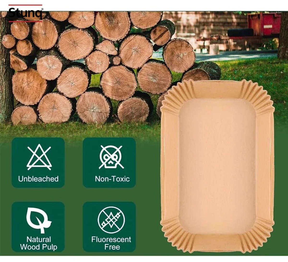 Stunq® Wegwerp Airfryer Bakpapier - 50 Stuks Rechthoekig Non-stick Accessoire voor heteluchtfriteuse
