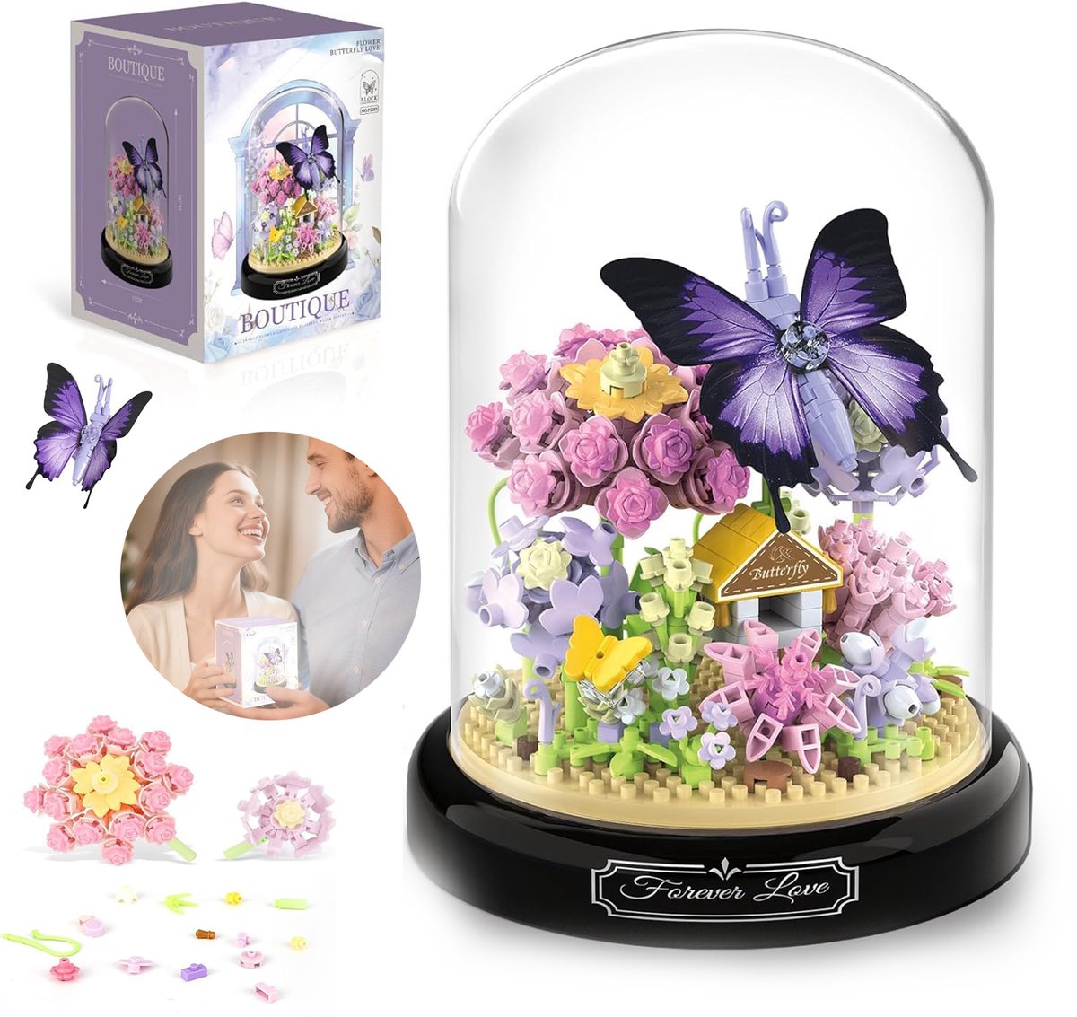 Bouwblokkenset Met Vlinderboeket, Mini Dieren Bloemen Bouwset, Creatieve Doe-Het-Zelf Bonsaiset, Decoratiecadeaus.