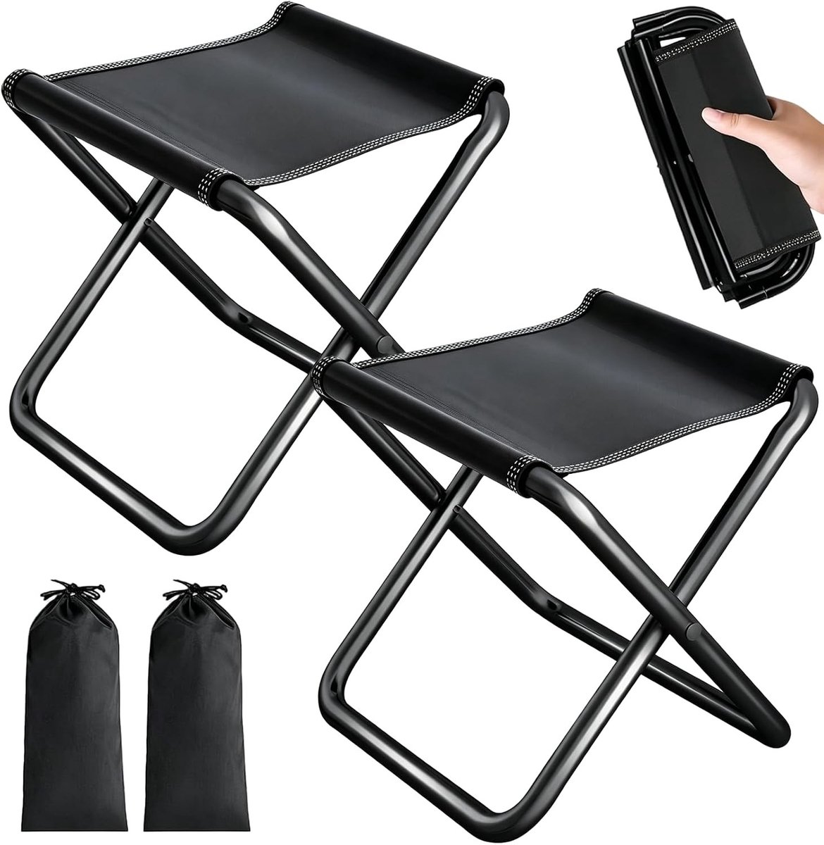 2-Pack Vouwbare Stoelen voor Buiten - Lichtgewicht Campingstoelen met Opbergzak voor Hiken, Tuinieren en Barbecue