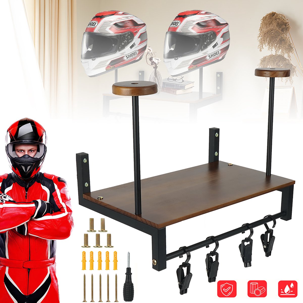 Helmhouder Voor Wandmontage, Veelzijdige Opbergruimte Voor Motoraccessoires, Helmhouder Voor 2 Helmen, Helmhouder.