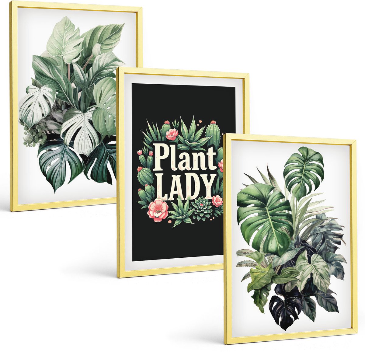 Coloray 3-Delige Schilderij Set - Meer Met Boten, Herten En Berglandschap - 40 x 40 cm En 40 x 60 cm - Muurdecoratie - Wanddecoratie - Hal - Moderne Wanddecoratie