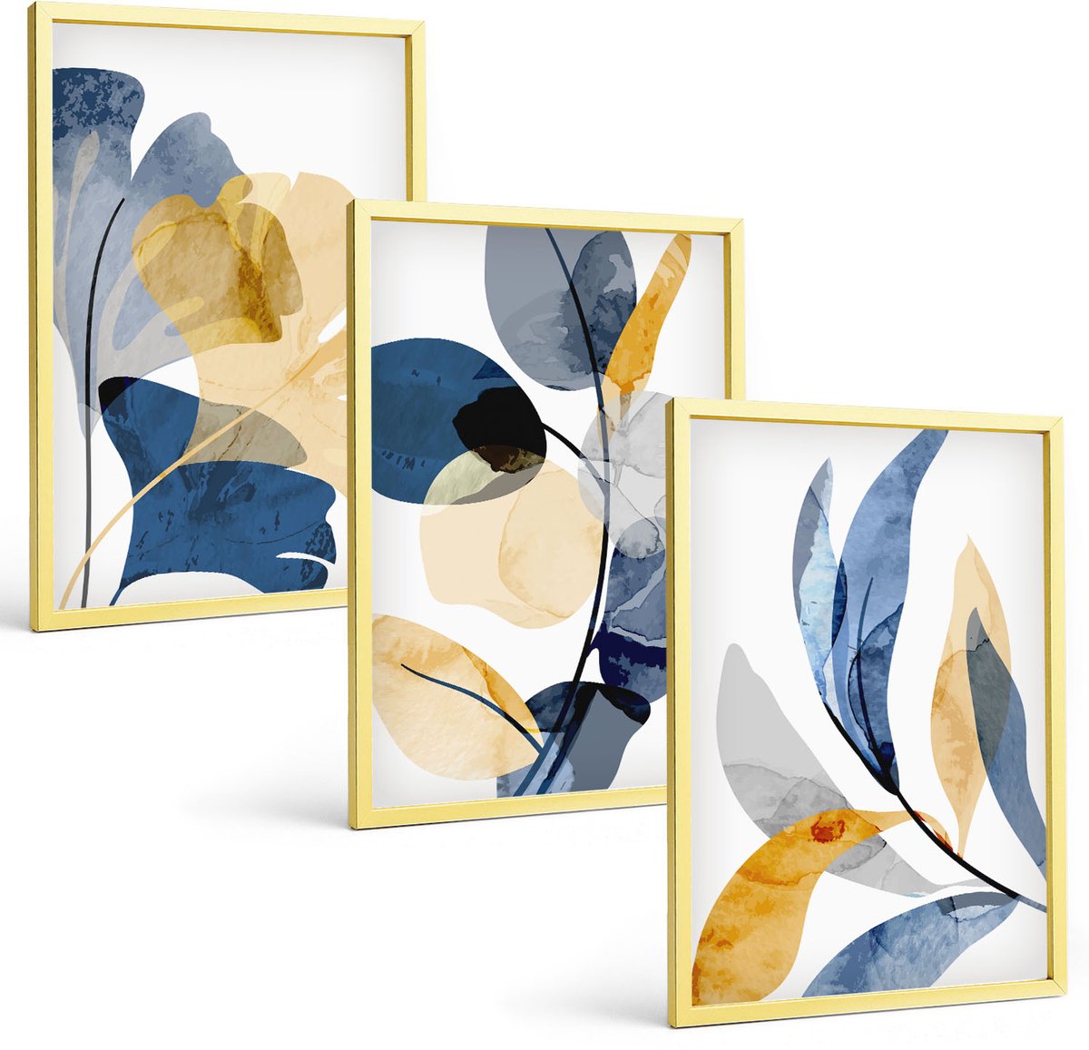 Coloray 3-Delige Schilderij Set - Plantenmotieven In Aquarelstijl - 40 x 40 cm En 40 x 60 cm - Stijlvolle Muurdecoratie - Kantoor - Wanddecoratie