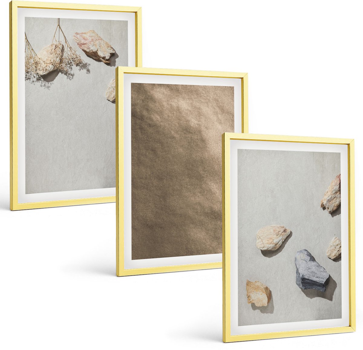 Coloray 3-Delige Schilderij Set - Strandstenen, Natuurlijke Structuren - 40 x 40 cm En 40 x 60 cm - Muurdecoratie - Decoratieve Schilderijen - Wohnzimmer - Wanddecoratie