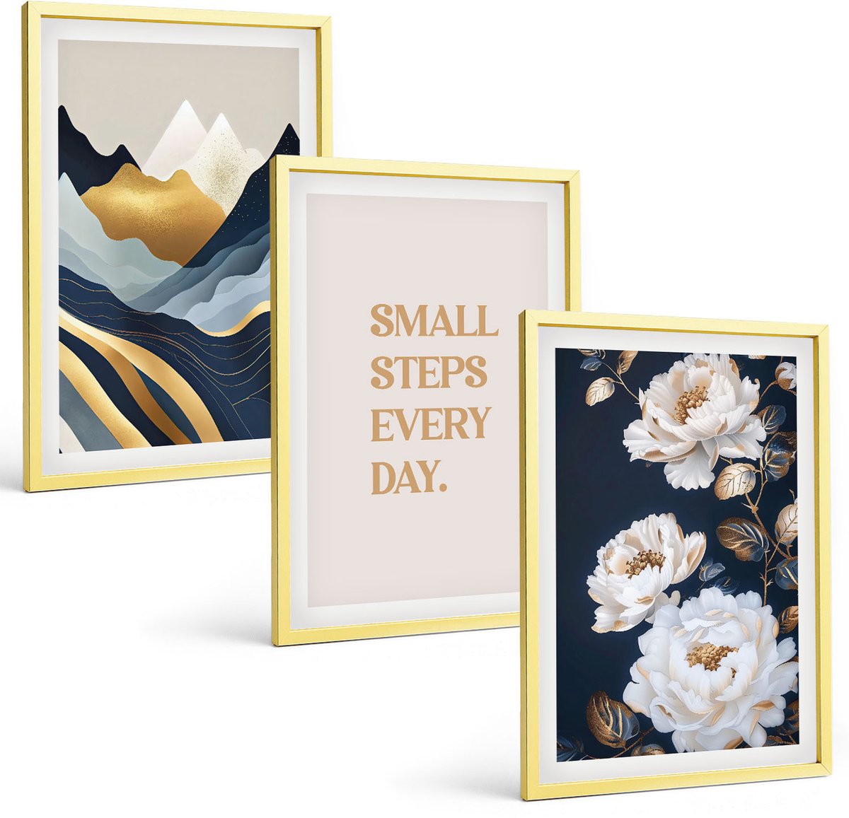 Coloray 3-Delige Schilderij Set - Patronen Van Keukengerei: Plantenbladeren - 40 x 40 cm En 40 x 60 cm - Muurdecoratie - Decoratieve Schilderijen - Wohnzimmer - Wanddecoratie