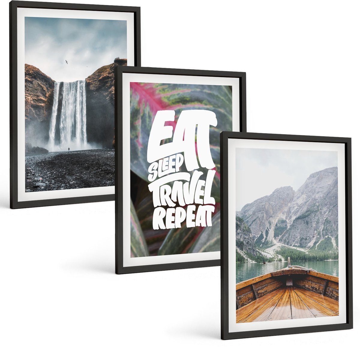Coloray 3-Delige Schilderij Set - Waterval Bergen Reizen Natuur Lodz | Vegetatie - 40 x 60 cm - Wanddecoratie - Moderne Interieurdecoratie - Woonkamer Decoratie