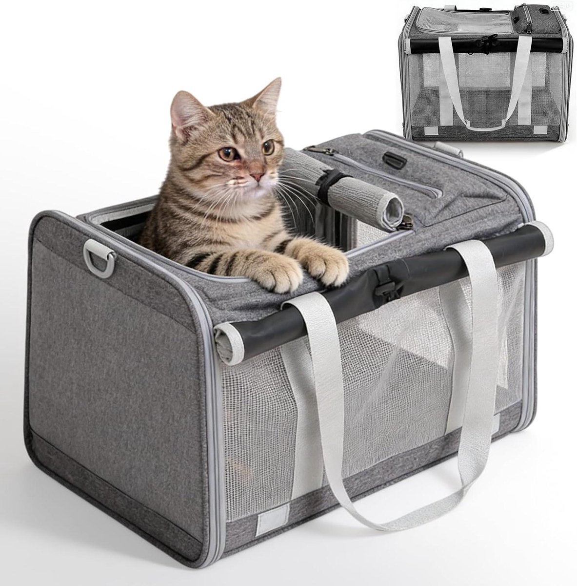 Huisdier transportbox - Opvouwbare hondentas - Reizen met dier - Ademend ontwerp - 45 x 28 x 28 cm - Grijs