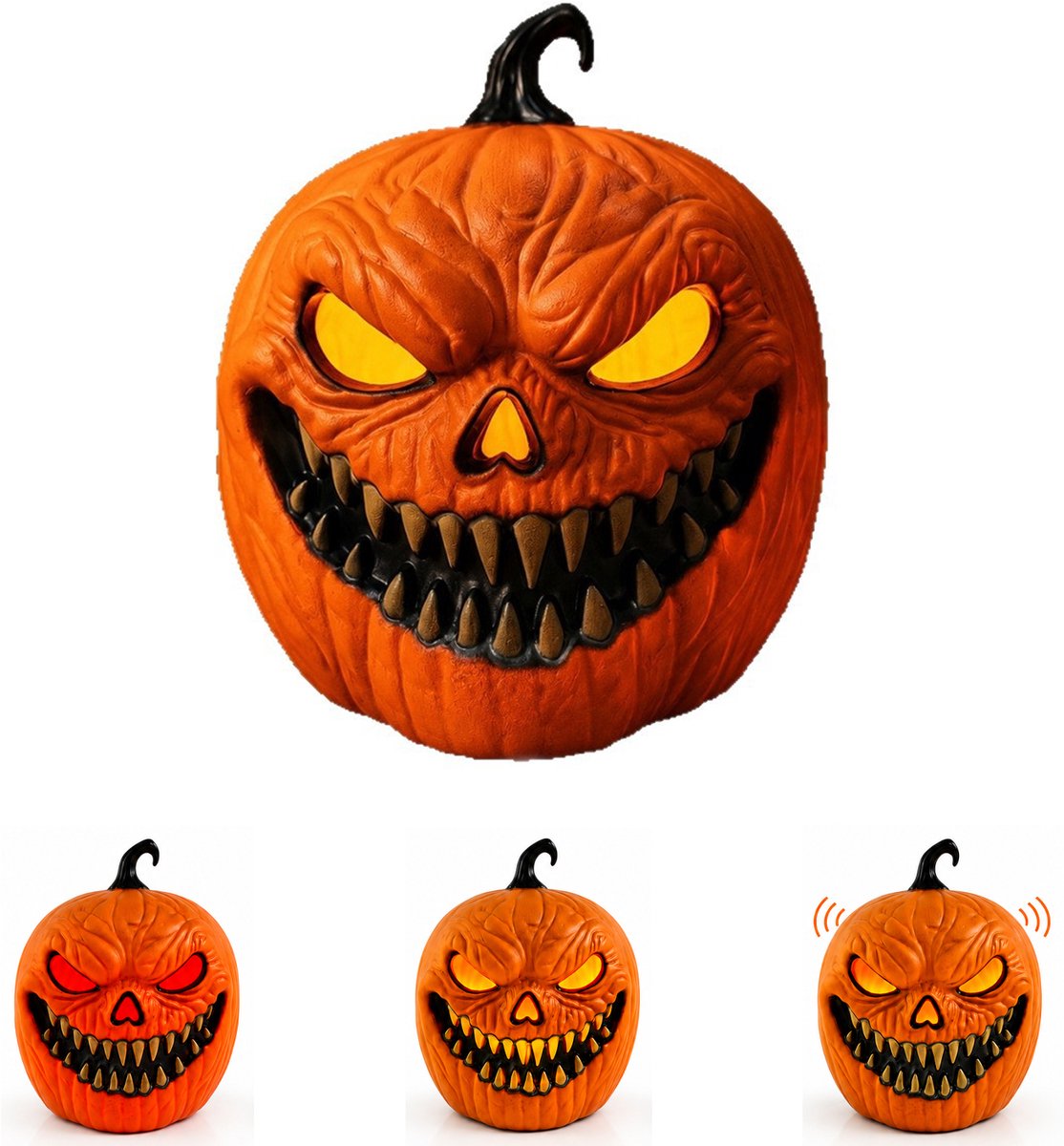 Pompoen Lantaarn Decoratie - Halloween Ornament - met Geluidsgeactiveerde Verlichting - Knipperende Lichten - Elektronische Pompoen met Griezelige Geluiden - Scène Decor Prop - Halloween‑Decoratiestuk - Griezelige Pompoen Lantaarn