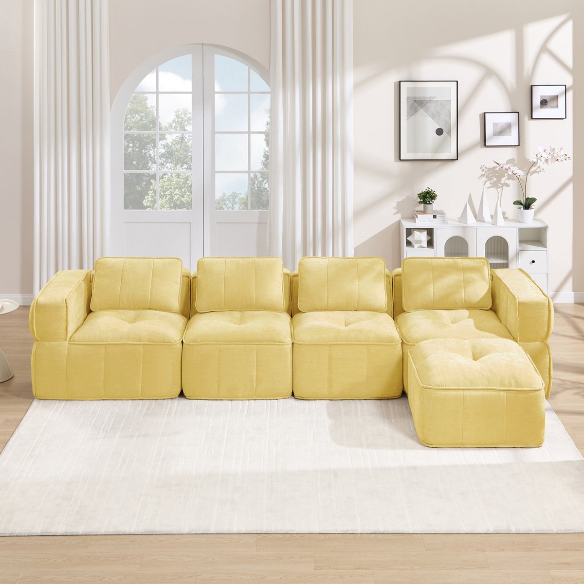 REDOM - Hoekbank - Modulair L-vormig ontwerp - 4-zits - Zonder montage - Design - Woonkamer - Polyester - Geel - 344 x 162 x 67 cm