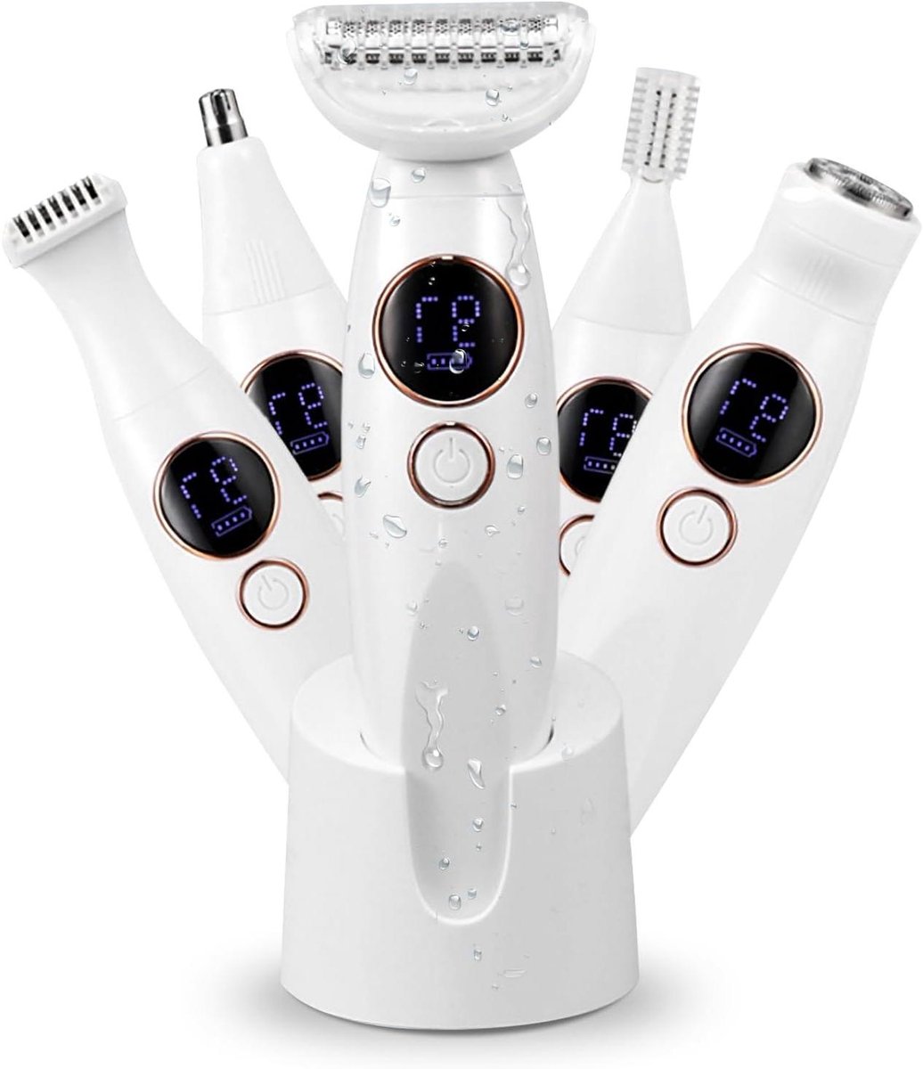 Epilator voor vrouwen - Draadloze scheerapparaat - Huidverzorging thuis - 5-in-1 multifunctioneel - IPX7 waterdicht - Wit