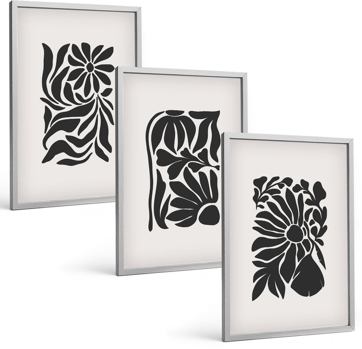 Coloray 3-Delige Schilderij Set - Abstracte Plantpatronen In Zwarttinten - 40 x 60 cm - Decoratieve Muurdecoratie - Slaapkamer - Stijlvolle Muurdecoratie