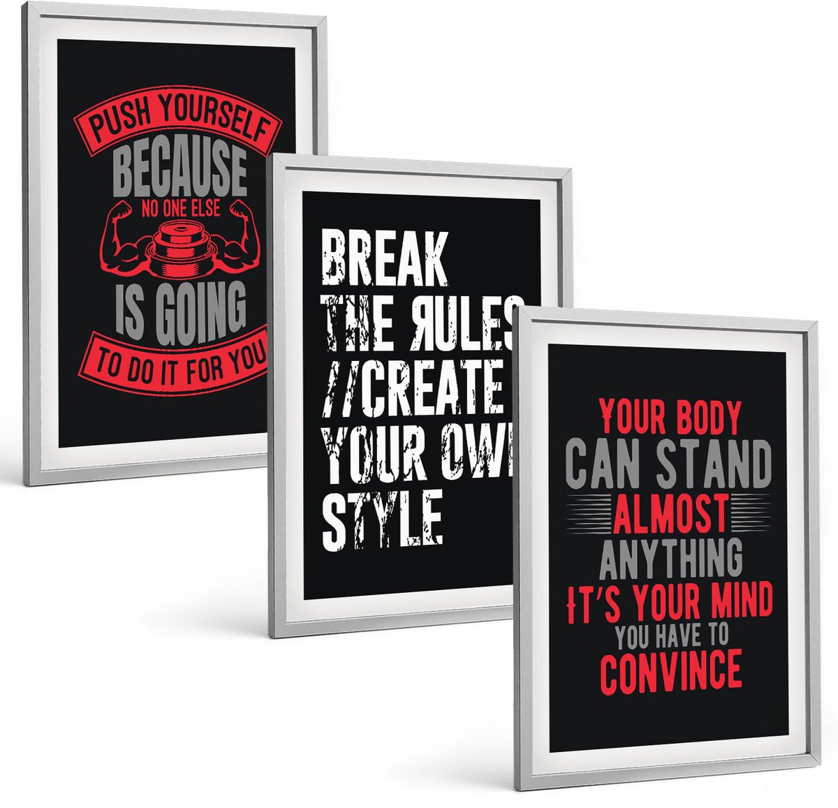 Coloray 3-Delige Schilderij Set - Motivatieslogans Voor Training En Zelfontwikkeling - 40 x 60 cm - Wanddecoratie - Woonkamer Decoratie - Decoratieve Schilderijen