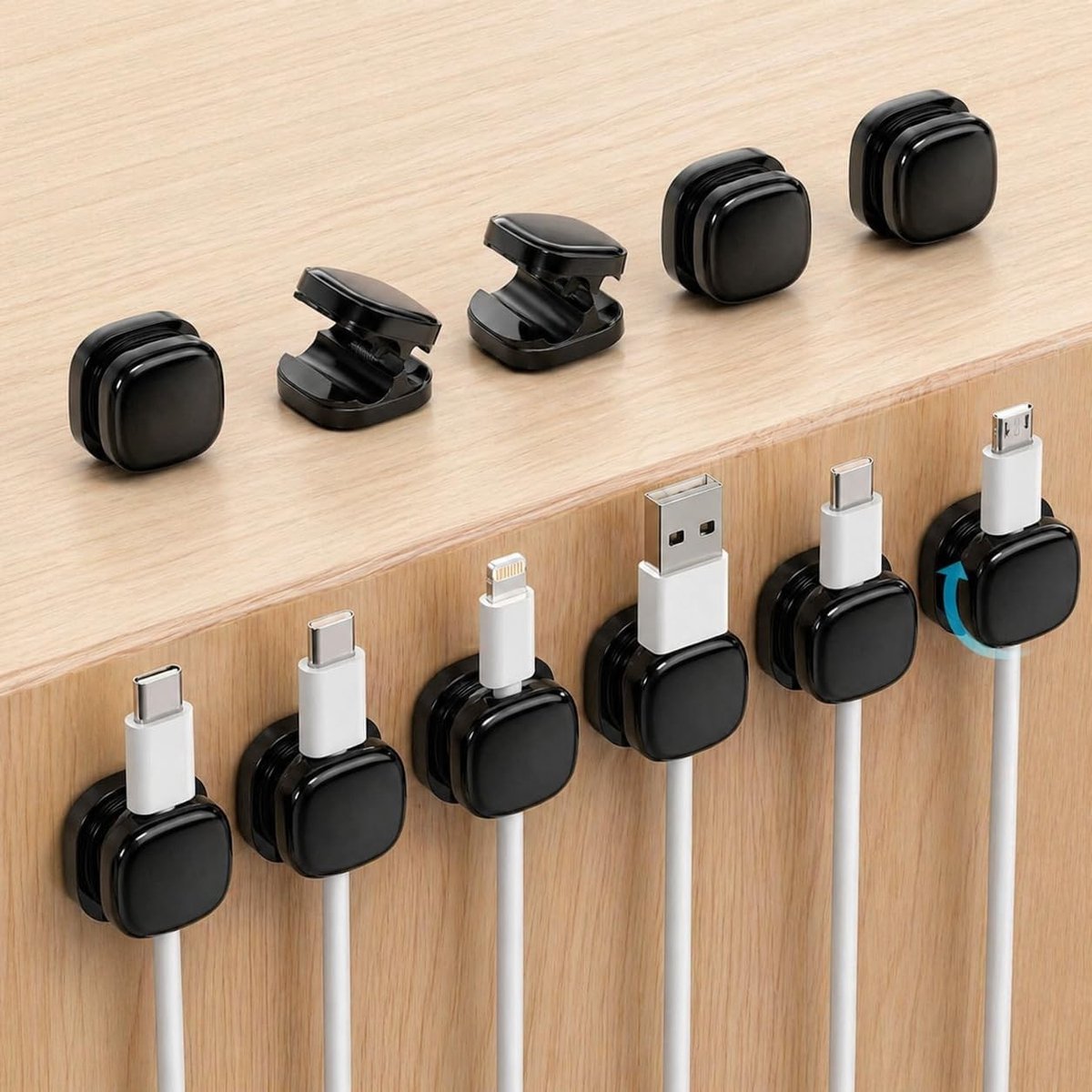 Set van 12 Zelfklevende Kabelhouders - Kabelorganiser voor Bureau, Auto en Wand - 360° Draaibaar en Mini Formaat voor Efficiënte Kabelbeheer