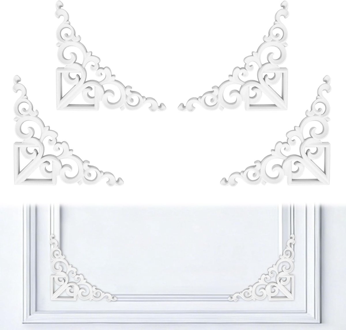 4 Stuks Witte PVC Hoekwandlijst, Franse Stijl Wandbekleding Accentpaneel voor Plafond, Kastdeuren en Meubels (17 cm)