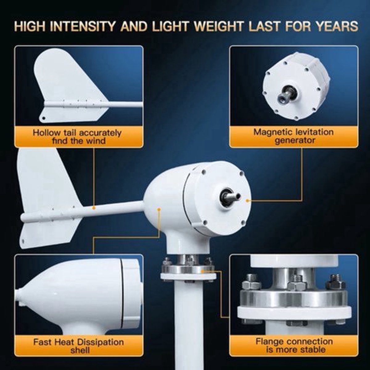 Windturbine - Windmolen - Windturbine Generator - Windenergie - Horizontale As - 4000W - 48V - Met Hybride Besturing - 3 Messen - Stille en Efficiënte Energieoplossing - voor Thuisgebruik