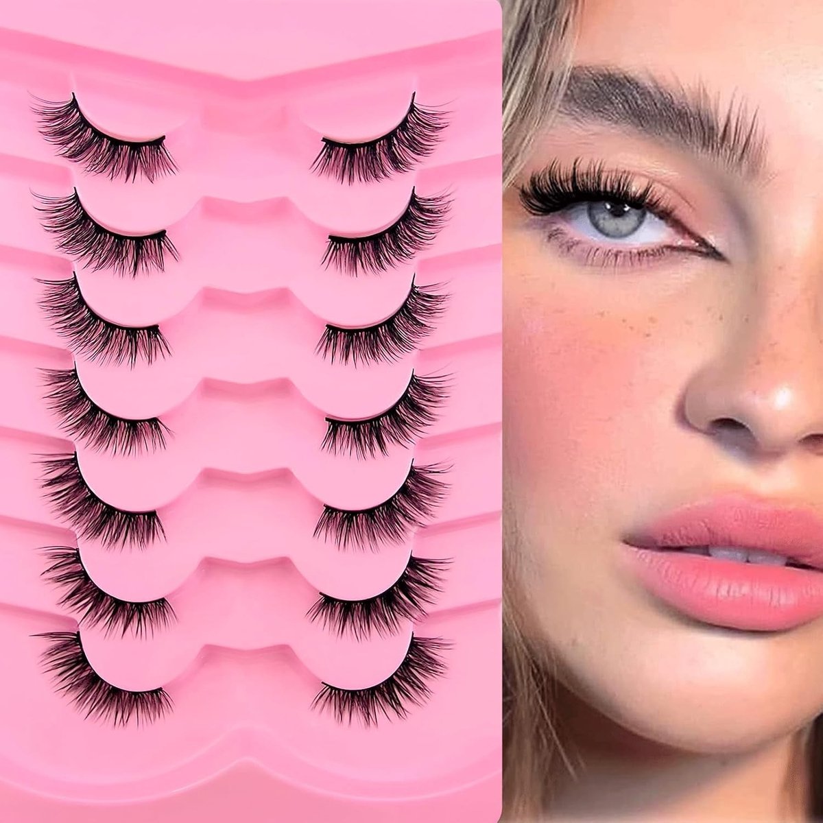 Cat Eye Wimpers Set van 7 Paar - Natuurlijke 12mm Valse Wimpers met Herbruikbare Hoeken voor Make-up