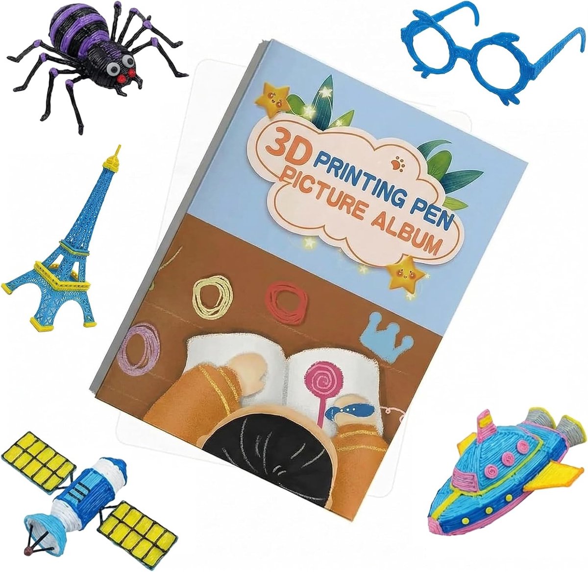 Creatieve 3D Pen Tekenboek met 40 Herbruikbare Kleurrijke Sjablonen, Dikke Papieren Bladen en Duidelijke Plaat voor Kunst en Ambachten