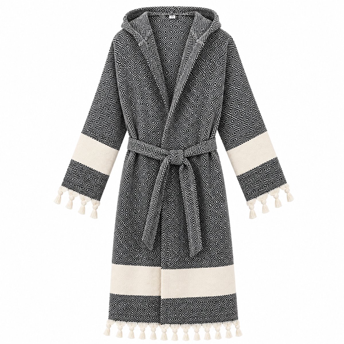 Fabric Box Badjas Dames & Heren – 100% Katoen – Hamam Peshtemal Badjas – Met Capuchon & Sjaalkraag – Franjes – Absorberend & Lichtgewicht – Halflange Badjas – Sauna, Spa & Wellness