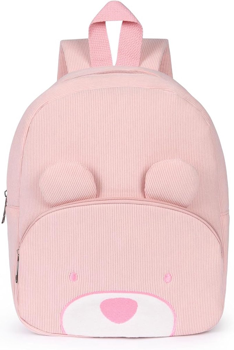 Pluche Kinderrugzak met Dierenoren 28x27x13 cm – Zachte Corduroy Schoolrugzak – Lichtgewicht Rugzak met Brede Verstelbare Schouderbanden – Schattige Dieren Schooltas voor Jongens & Meisjes, Opvang, Reizen en Uitjes