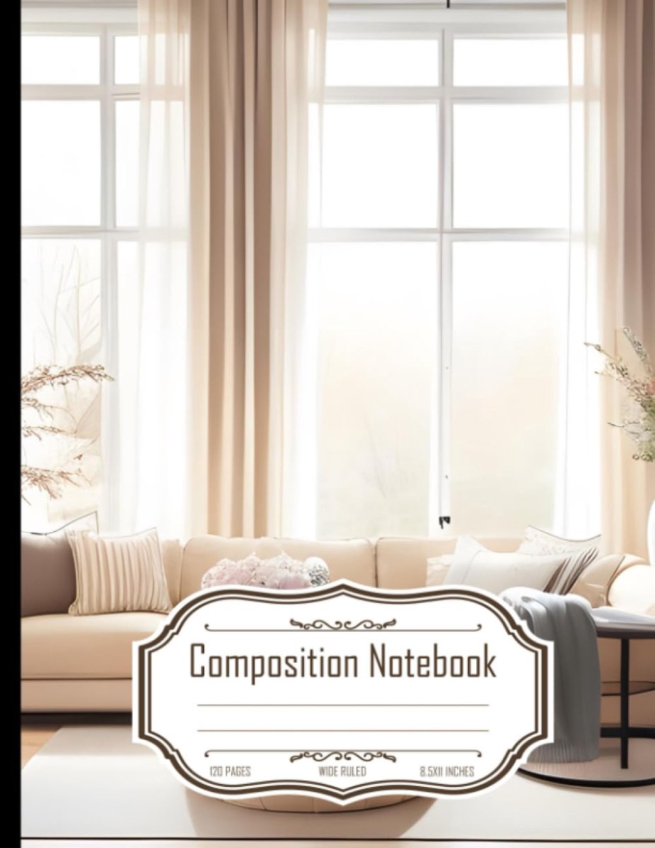 Composition Notebook Wide Ruled: Cozy Beige Living Room with Plush Sectional Sofa, Ideal for Writing, Size 8.5x11 - ShopVlot