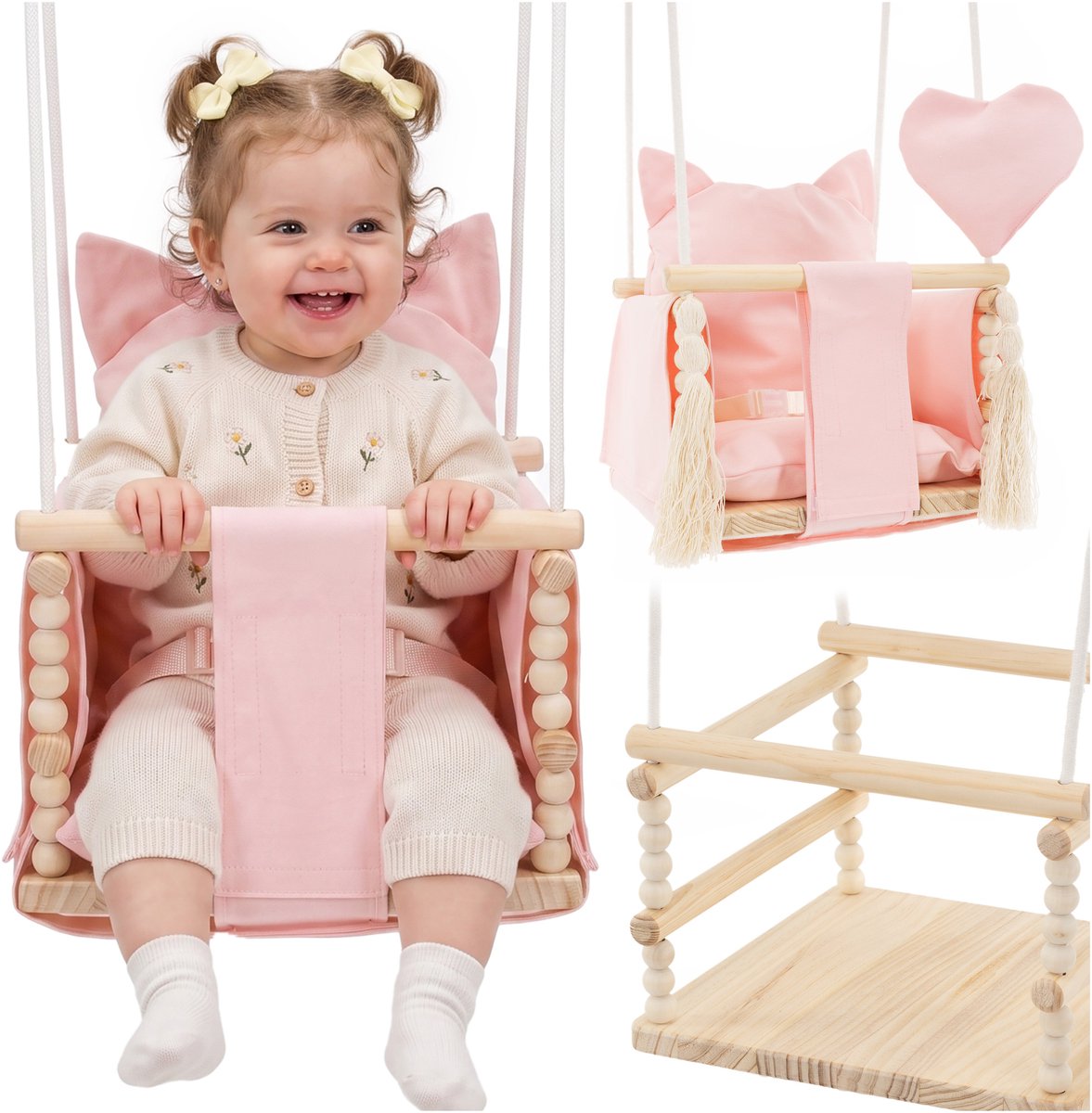Springos Babyschommel - Kinderschommel - Schommel Met Kussen - Hout - Polyester - 25 kg - 35 x 35 x 25 cm