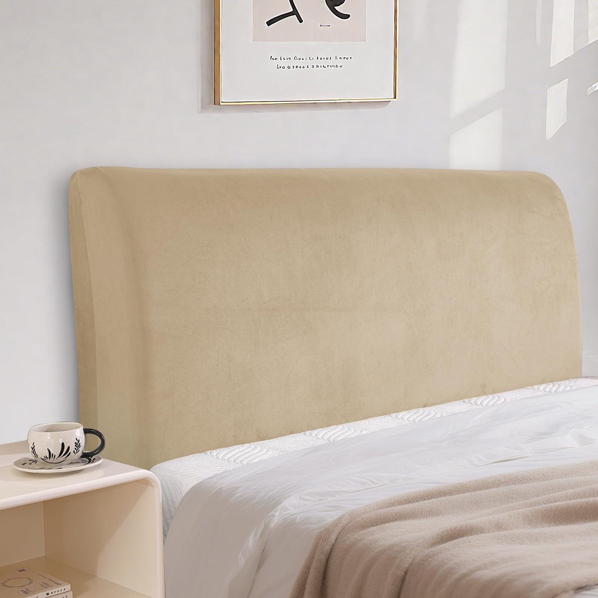 CYCMACO Fluwelen Bed Headboard Cover, Stretch All-Inclusive Bescherming Cover, Elastisch, Effen, Stofdichte - ShopVlot