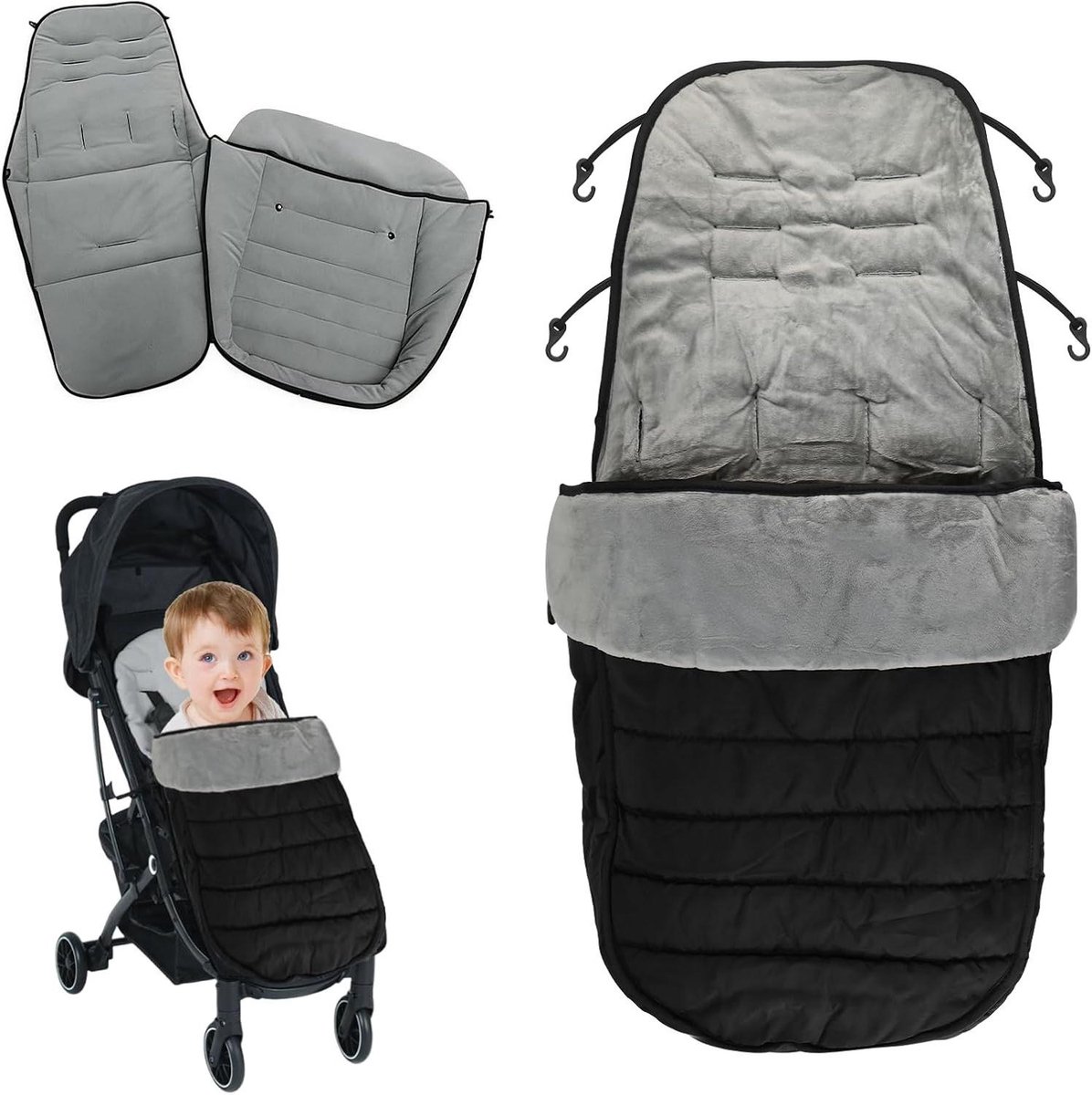 Voetenzak Kinderwagen - Winterzak Buggy - Baby Warm Houden - Ritssluiting Verwijderbaar - 90 x 33 cm - Zwart