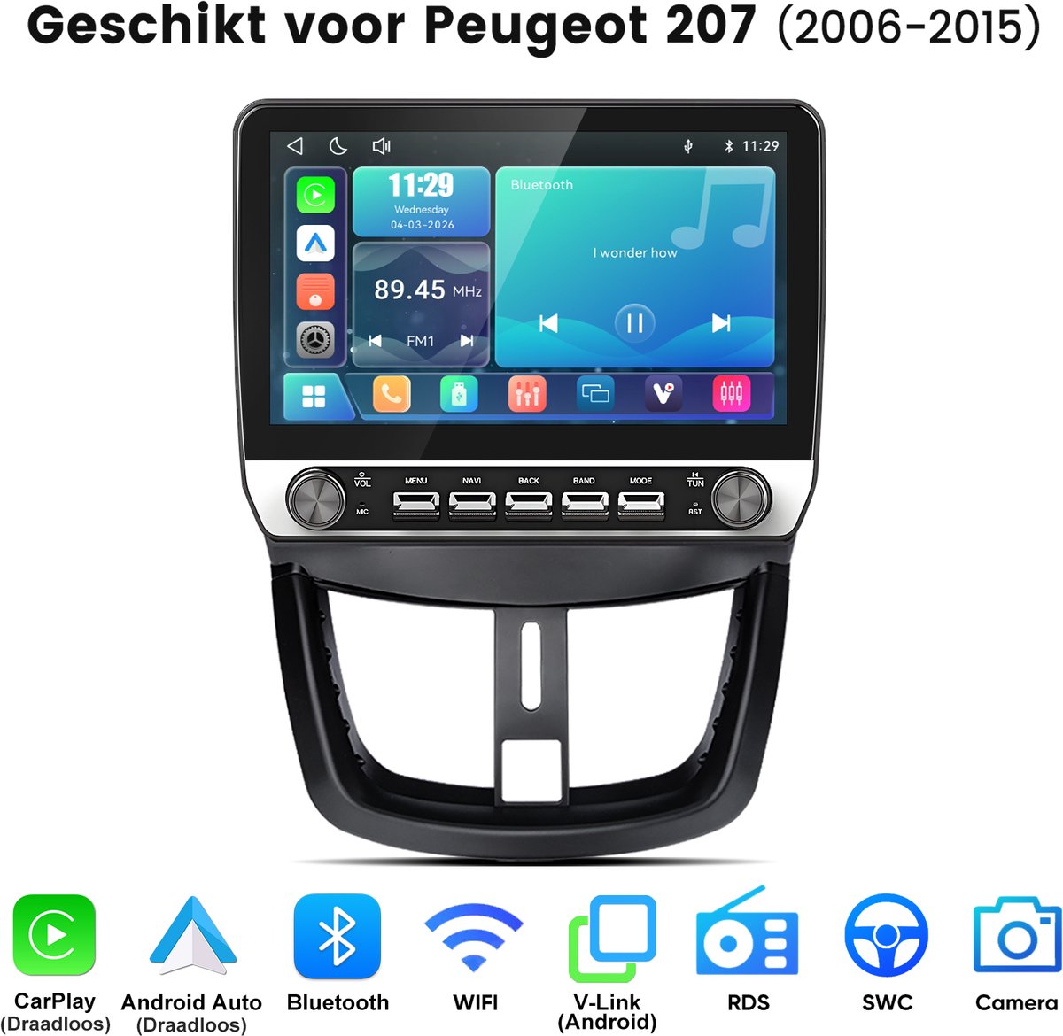 Junsun Linux Systeem Draadloos Carplay & Andriod Auto Geschikt voor Peugeot 207 CC 2006-2015 - 9 Inch HD TouchScreen - Bluetooth - Navigatie- WiFi - FM - RDS - Stuurwielbediening