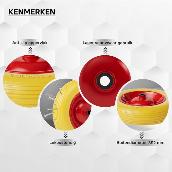 Massief Kruiwagenwiel - PU Wiel - Materiaal Transport - Lekvrij Polyurethaan - 4.8/4.00-8 - Geel Rood — afbeelding 2