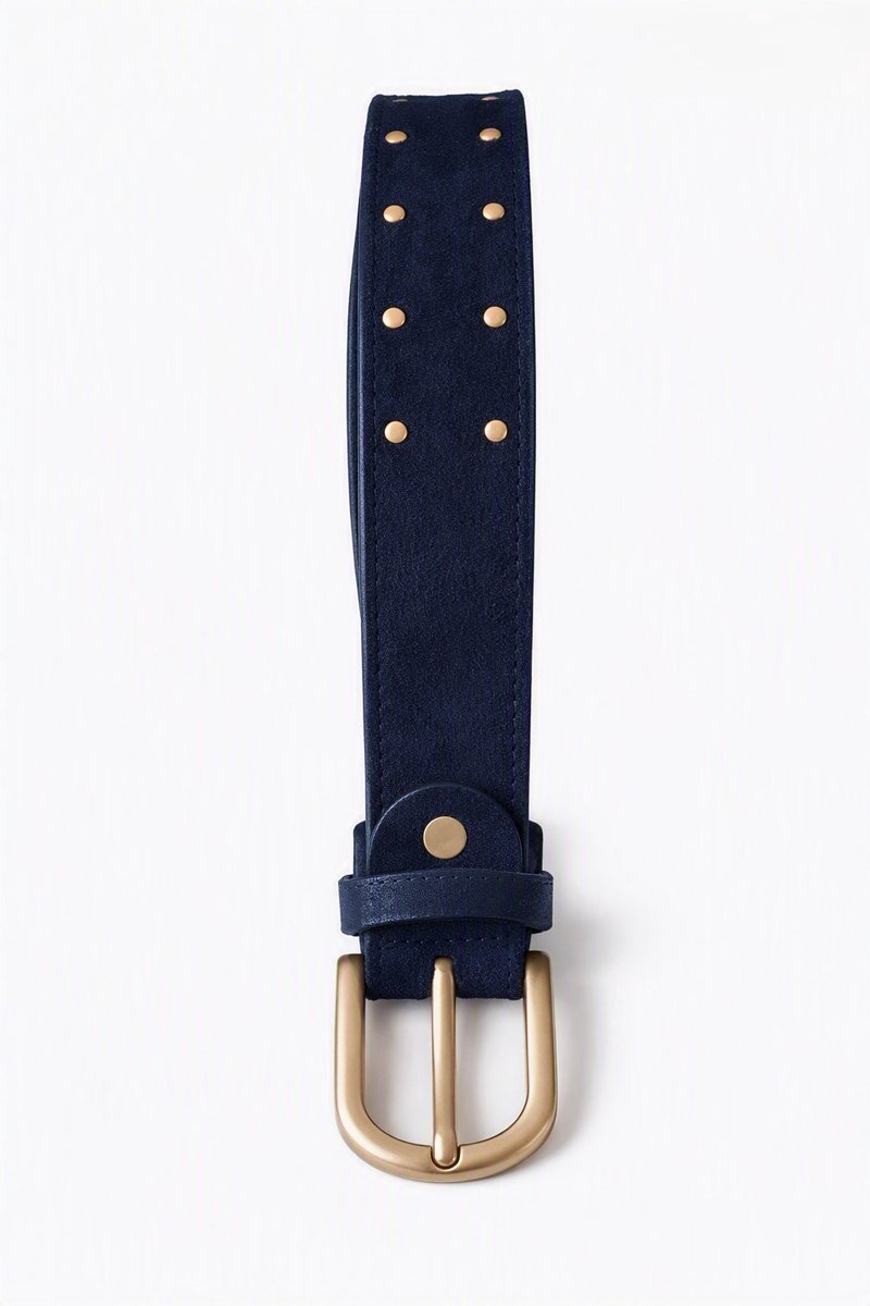 SH-Leer met Suèdine-dames -Riem-met studs-Gouden gesp- 85-90-95-100cm-Blauw