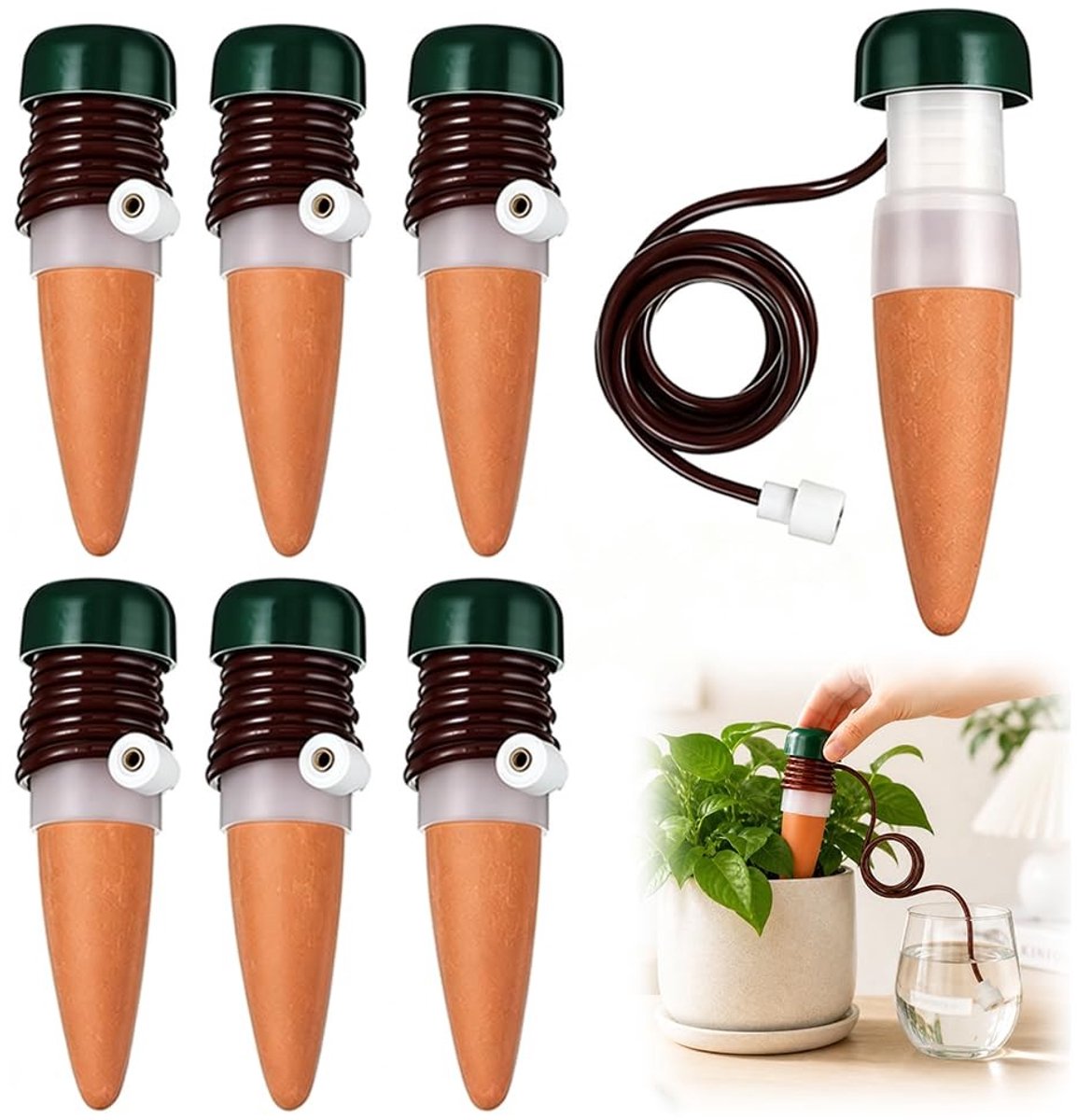 Automatische Waterdispenser voor Planten - Bruin - 10,5 cm - Terracotta en Kunststof - Voor Binnen en Buiten