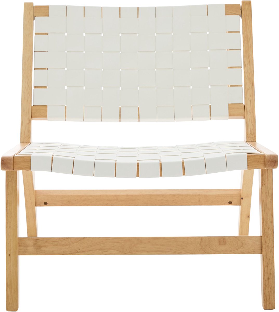 Apart verpakte stoel in moderne stijl met gevlochten oppervlak, vrijetijdsstoel in ruitpatroon, met houten frame, geschikt voor zowel binnen- als buitengebruik (Wit)