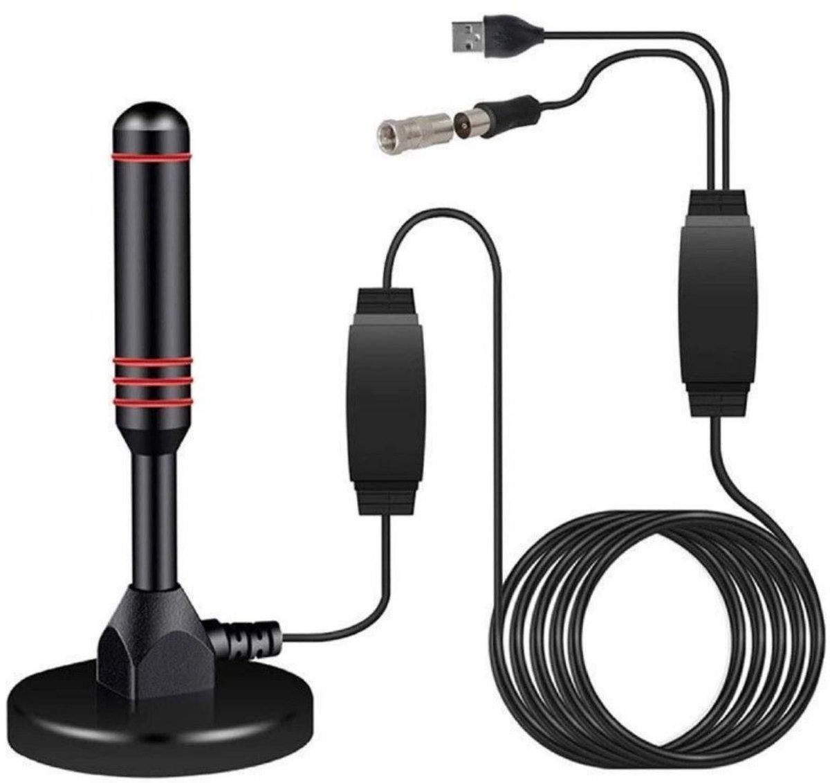 SSTRWGOOD DVB-T2 Antenne - HDTV Binnenantenne met Versterker - 5m Kabel - Twee Aansluitmethoden - Geschikt voor 4K/1080P VHF UHF TVontvangst - Kunststof Behuizing - Magnetische Basis voor Flexibele Plaatsing