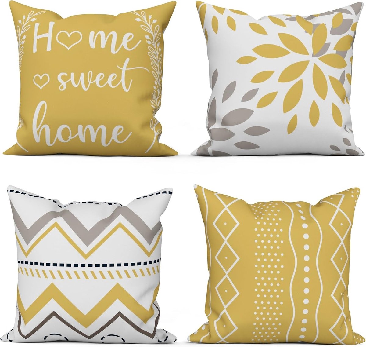 Set van 4 Kussenslopen - Geel - 40 x 40 cm - Polyester met Geometrisch Patroon - Voor Bank en Sierkussen