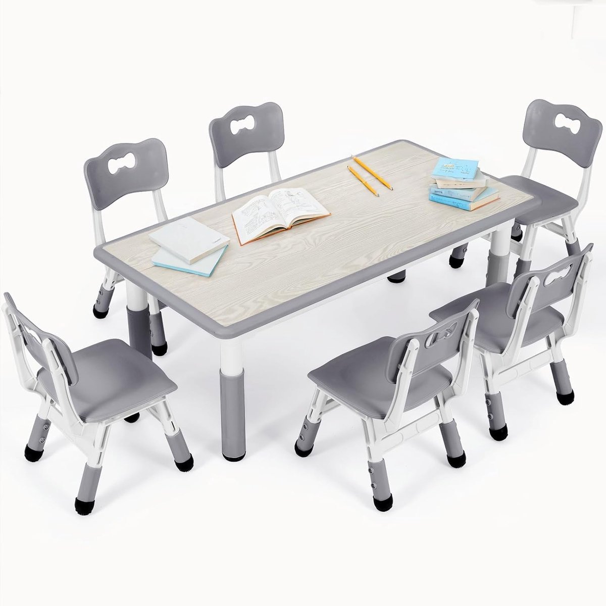 Kindertafel met 6 Stoelen- Kinderspeeltafel - Verstelbaar - Kunststof - voor Jongens Meisjes vanaf 2 jaar