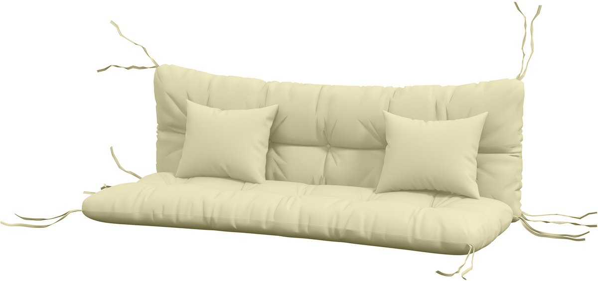Set van 4 zitkussens, 150 x 50 cm, waterafstotend stoelkussen met bevestigingsbanden, geknoopt ontwerp, 10 cm dik, schommelstoelkussen voor thuis, in de tuin en op de bank