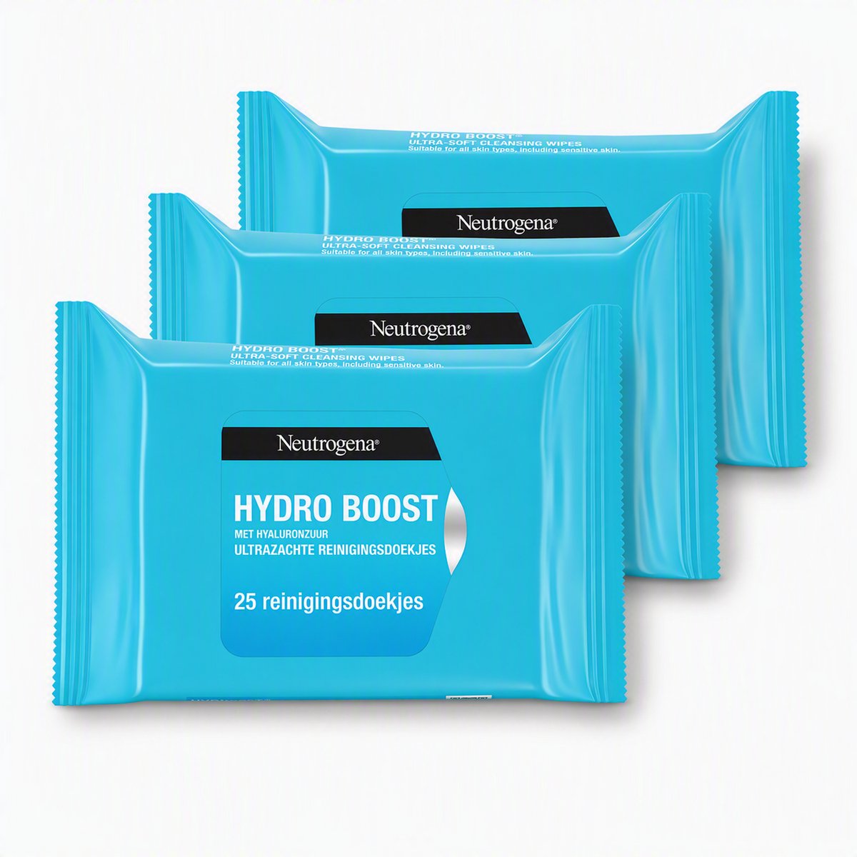Neutrogena Hydro Boost Ultrazachte Reinigingsdoekjes met Hyaluronzuur, Verwijdert Waterproof Make-up, Vuil en Talg, Geschikt voor de Gevoelige Huid, 3x25 Doekjes